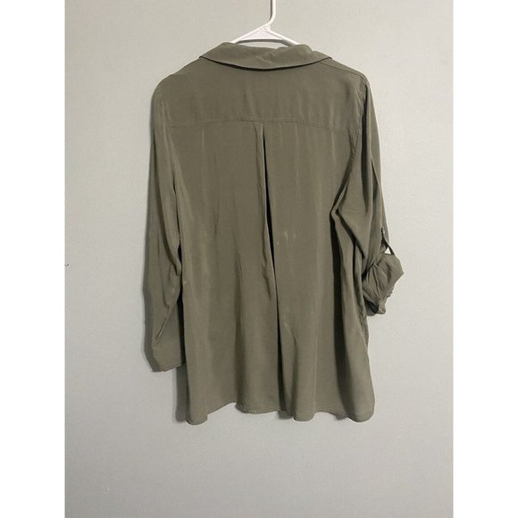 Chico's 100% Rayon PETITE Size 2 Green Roll Tab Sleeve Button Up Top Tunic - Picture 7 of 7